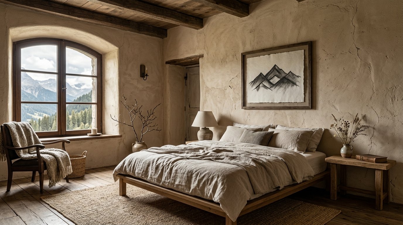 Minimalist Wabi-Sabi Bedroom Suite with Forest Outlook
